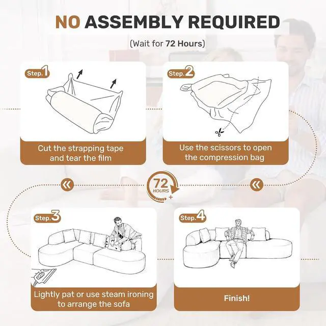 Alt view image 6 of 7 - 114 Inch Boneless Couches for Living Room,Modern Modular Sectional Sofa with Chaise,L-Shape Cloud Sectional Couch,No Assembly Required,Beige