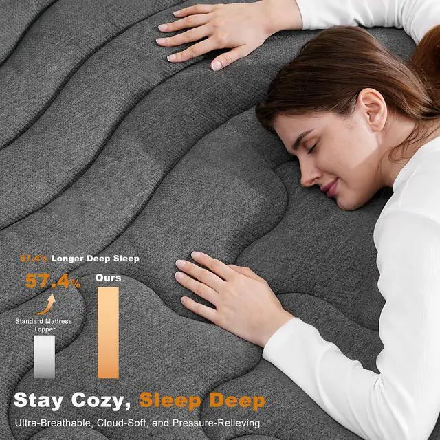 Alt view image 2 of 7 - Dual Layer 4 Inch Bamboo Memory Foam Mattress Topper King Size, 2 Inch Thick Soft Quilted Pillow Top Cover Plus 2 Inch Charcoal Gel Memory Foam Mattress Pad for Back Pain Relief