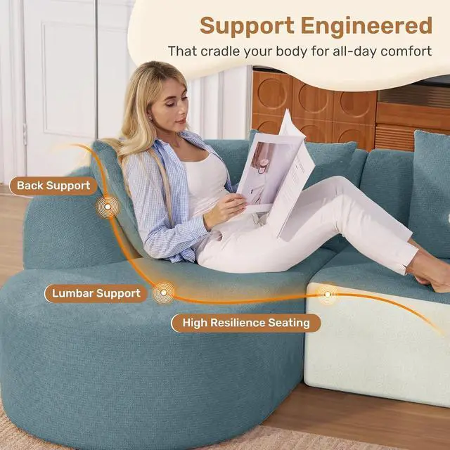 Alt view image 4 of 7 - 114 Inch Boneless Couches for Living Room,Modern Modular Sectional Sofa with Chaise,L-Shape Cloud Sectional Couch,No Assembly Required,Light Blue