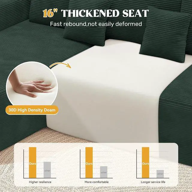 Alt view image 4 of 7 - 112" Modern Curved Cloud Couch, Boneless Couches for Living Room with Deep Seat, Memory Foam Compressed Modular Sectional Sofa, No Assembly Required,Green 1 PCS