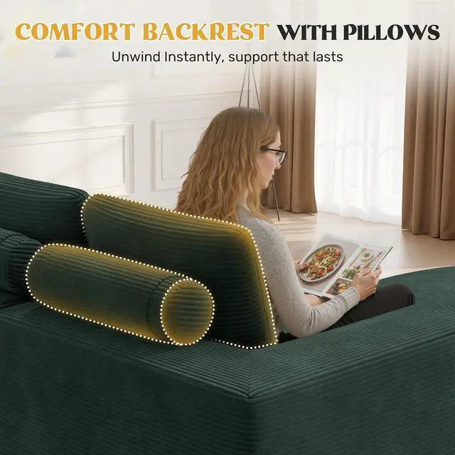 Alt view image 5 of 7 - 112" Modern Curved Cloud Couch, Boneless Couches for Living Room with Deep Seat, Memory Foam Compressed Modular Sectional Sofa, No Assembly Required,Green 1 PCS