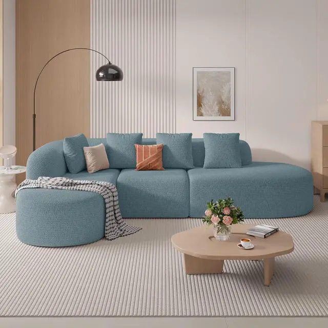 Alt view image 7 of 7 - 114 Inch Boneless Couches for Living Room,Modern Modular Sectional Sofa with Chaise,L-Shape Cloud Sectional Couch,No Assembly Required,Light Blue