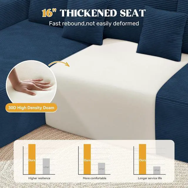 Alt view image 4 of 7 - 112" Modern Curved Cloud Couch, Boneless Couches for Living Room with Deep Seat, Memory Foam Compressed Modular Sectional Sofa, No Assembly Required,Navy Blue 1 PCS