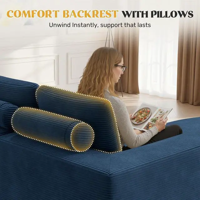 Alt view image 5 of 7 - 112" Modern Curved Cloud Couch, Boneless Couches for Living Room with Deep Seat, Memory Foam Compressed Modular Sectional Sofa, No Assembly Required,Navy Blue 1 PCS