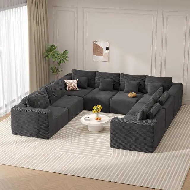 Alt view image 7 of 7 - Modern U Shaped Modular Sectional Sofa, Convertible Oversized Cloud Couches for Living Room, Comfy 8 Seater Corduroy Boneless Couch Sofa Set, No Assembly Required, Beige 1 PCS