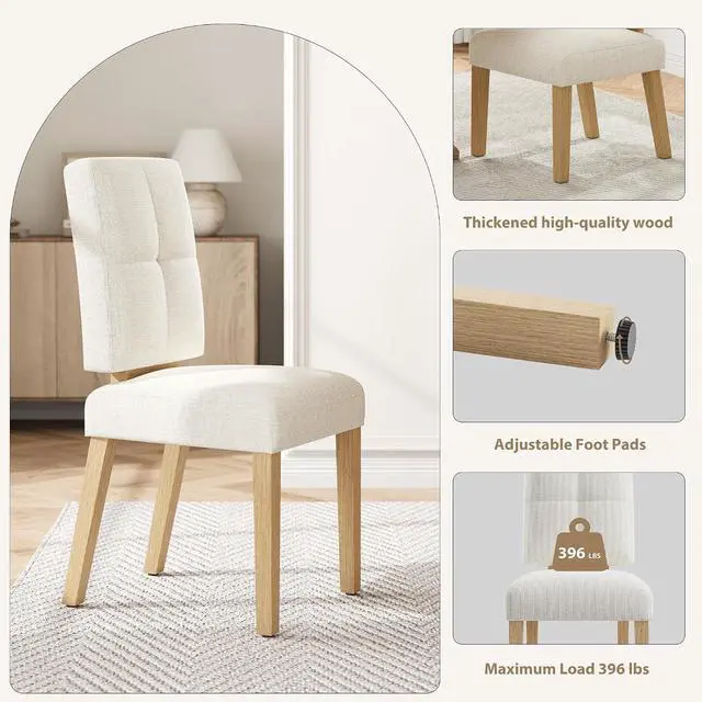 Alt view image 6 of 7 - Wooden Dining Chairs Set of 4, Dining Room Chairs with Wood Legs, Cloud-Like Cushion & Reinforcement Structure Design for Kitchen/Living Room/Restaurant, Easy Assembly