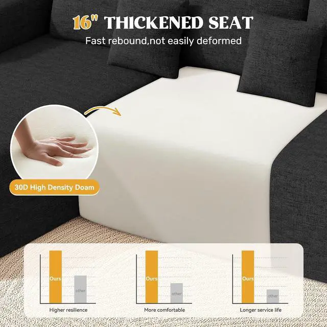 Alt view image 4 of 7 - 112" Modern Curved Cloud Couch, Chenille Boneless Couches for Living Room with Deep Seat, Memory Foam Compressed Modular Sectional Sofa, No Assembly Required,Black 1 PCS