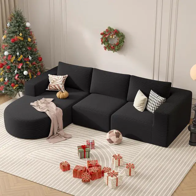 Main image of L-Shaped Boneless Couch,104" Couches for Living Room with Curved Chaise,Modular Sectional Sofa with Deep Seat,Modern Cozy Cloud Compression Sofas,No Assembly Required(Black) 1PCS