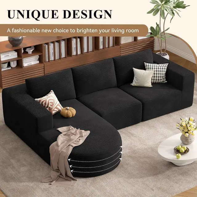 Alt view image 5 of 7 - L-Shaped Boneless Couch,104" Couches for Living Room with Curved Chaise,Modular Sectional Sofa with Deep Seat,Modern Cozy Cloud Compression Sofas,No Assembly Required(Black) 1PCS