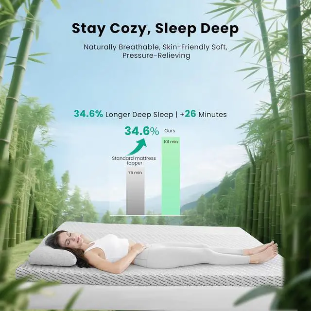 Alt view image 2 of 7 - Firm Mattress Topper Queen Size 3 Inch, Cooling Gel & Bamboo Charcoal Memory Foam Mattress Topper for Back Pain Relief, Bamboo Dual-Layer Foam Bed Pad with Removable Cover