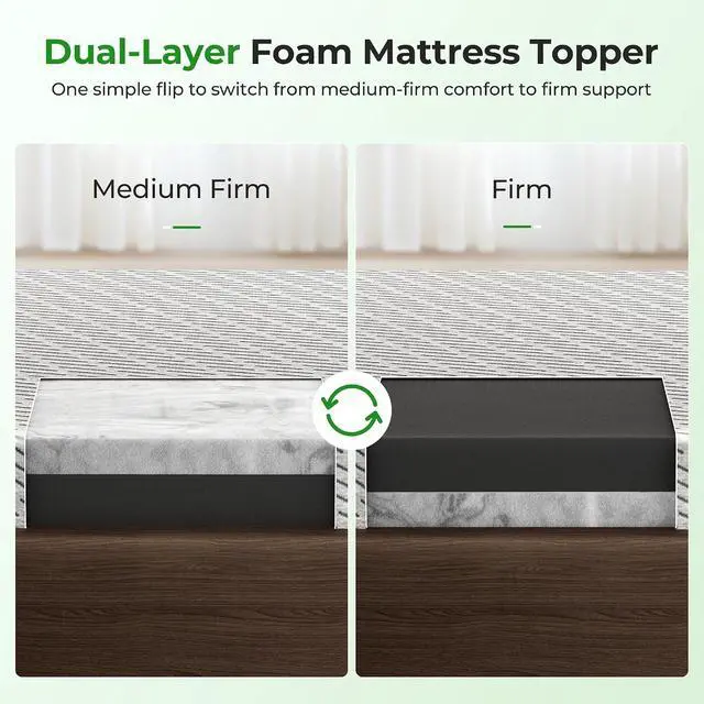 Alt view image 6 of 7 - Bamboo Mattress Topper Twin XL Size 4 Inch, Cooling Gel & Bamboo Charcoal Memory Foam Mattress Topper for Back Pain Relief, Firm Dual-Layer Foam Bed Pad with Removable Cover College Dorm