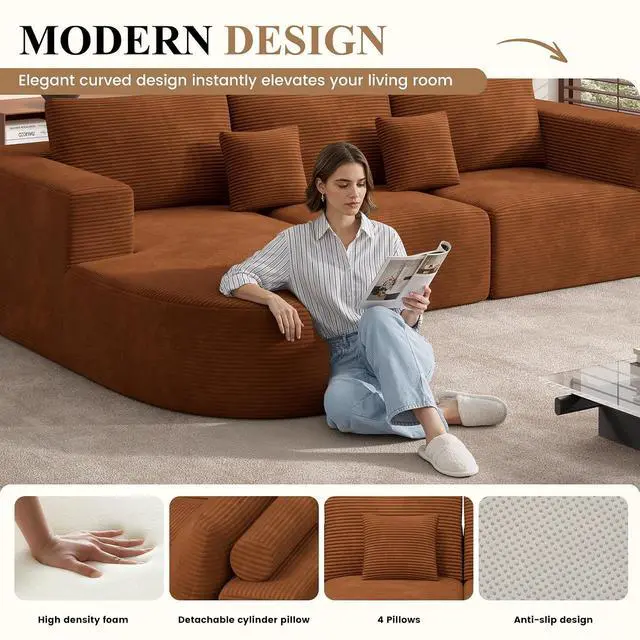 Alt view image 4 of 7 - Living Room Furniture Sets,Modern U Shaped Modular Sectional Sofa,Convertible Cloud Couches for Living Room,Comfy 4 Seater with 2 Chaise Furniture Set, Boneless Couch Sofa,1 PCS