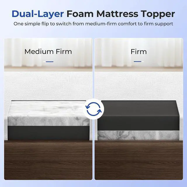 Alt view image 6 of 7 - Cooling Mattress Topper Twin XL Size 3 Inch, Cooling Gel & Bamboo Charcoal Memory Foam Mattress Topper for Back Pain Relief, Firm Dual-Layer Foam Bed Pad with Removable Cover College Dorm