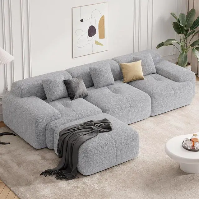 Main image of 122" Modern Boneless Couches for Living Room, Convertible L Shaped Modular Sectional Sofa,4 Seater Cloud Couch Sofa Set, Light Grey 1 PCS