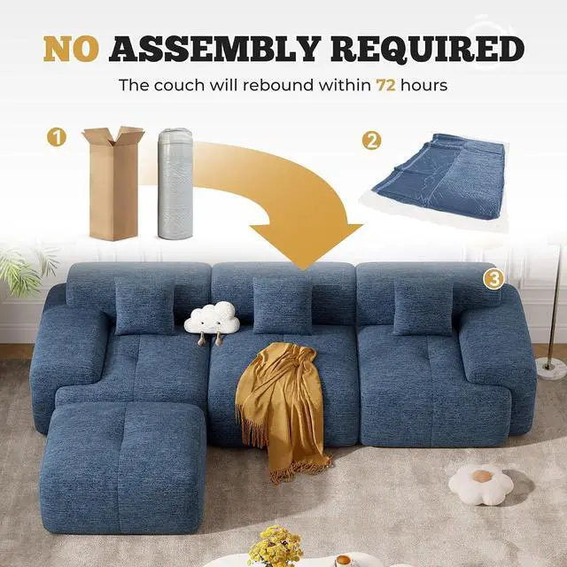 Alt view image 7 of 7 - 122" Modern Boneless Couches for Living Room, Convertible L Shaped Modular Sectional Sofa,4 Seater Cloud Couch Sofa Set, Blue 1 PCS