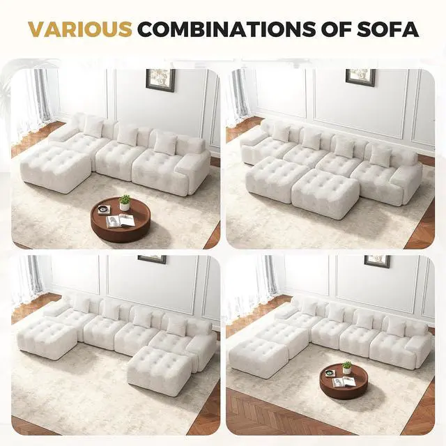 Alt view image 7 of 7 - 143" Modern Boneless Couches for Living Room, U Shaped Cloud Couch Sectional, Chenille Convertible Modular Sofa Set, No Assembly Required, Beige 1 PCS