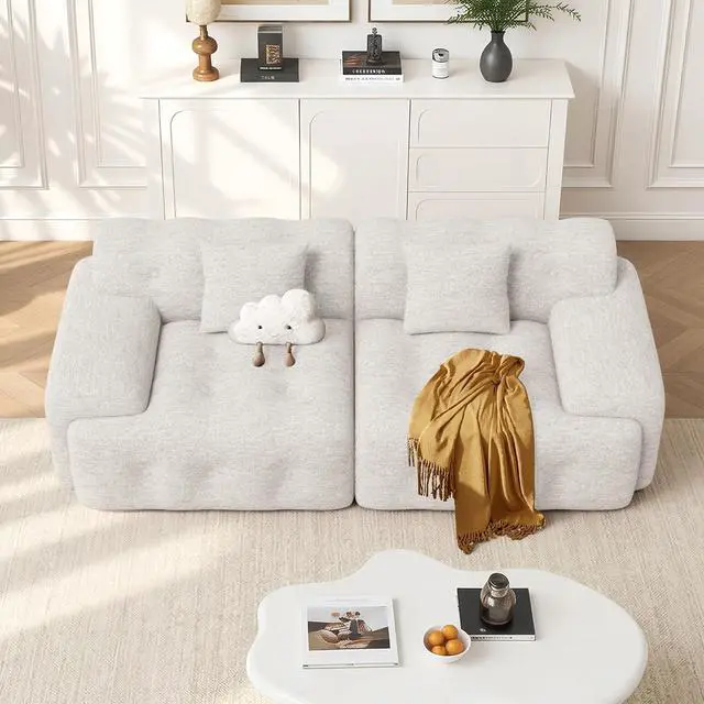 Main image of 83" Boneless Loveseat Sofa in a Box, Modern Small Couch No Assembly Required, Comfy Deep Seat Cloud Couches for Living Room, Bedroom, Apartment, Beige 1 PCS