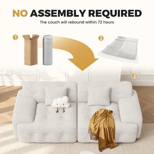 Alt view image 7 of 7 - 83" Boneless Loveseat Sofa in a Box, Modern Small Couch No Assembly Required, Comfy Deep Seat Cloud Couches for Living Room, Bedroom, Apartment, Beige 1 PCS