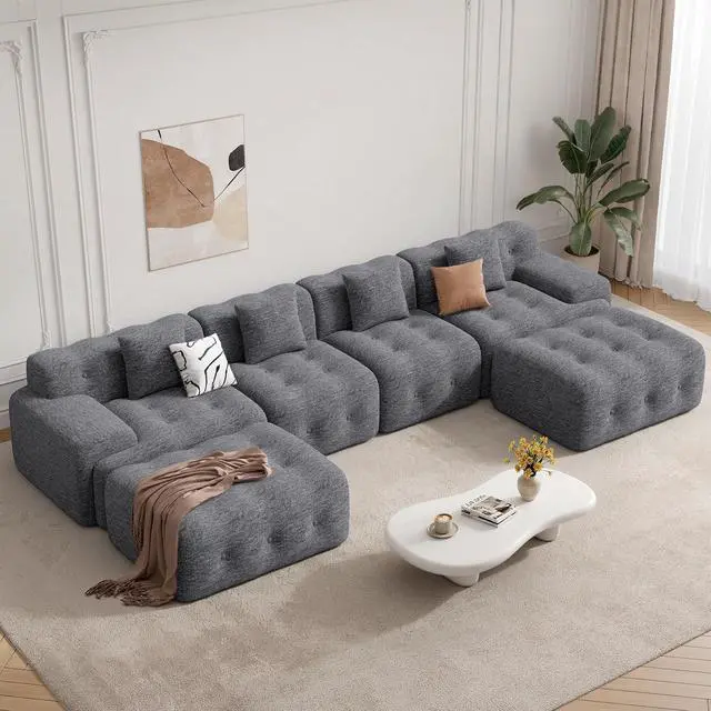 Main image of 143" Modern Boneless Couches for Living Room, U Shaped Cloud Couch Sectional, Chenille Convertible Modular Sofa Set, No Assembly Required, Dark Grey 1 PCS