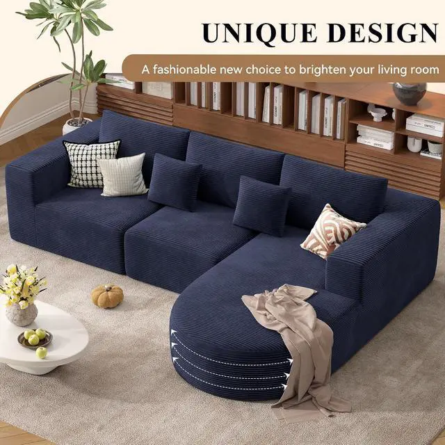 Alt view image 7 of 7 - L-Shaped Boneless Couch,104" Couches for Living Room with Curved Chaise,Modular Sectional Sofa with Deep Seat,Modern Cozy Cloud Compression Sofas,No Assembly Required(Blue) 1PCS