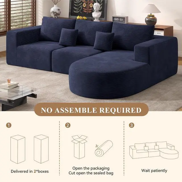 Alt view image 6 of 7 - L-Shaped Boneless Couch,104" Couches for Living Room with Curved Chaise,Modular Sectional Sofa with Deep Seat,Modern Cozy Cloud Compression Sofas,No Assembly Required(Blue) 1PCS