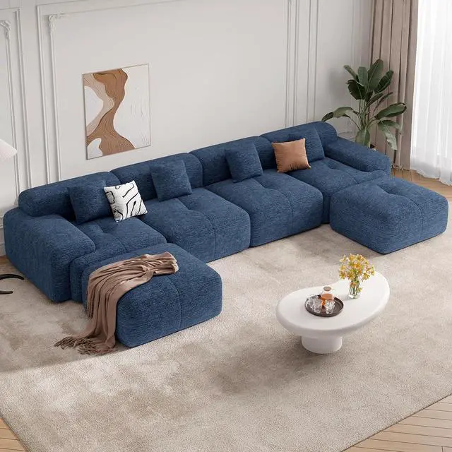 Main image of 158" Modern U Shaped Modular Sectional Sofa, Boneless Couches for Living Room with Ottoman,6 Seater Convertible Chenille Cloud Couch Sofa Set, No Assembly Required, Blue 1 PCS