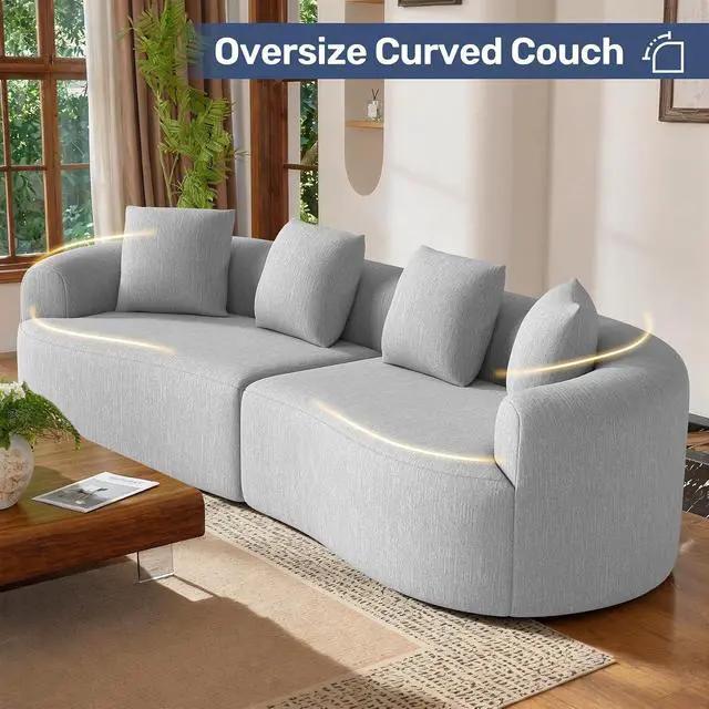 Alt view image 5 of 7 - 110 Modern Curved Sofa,Oversized Couch for Living Room,Cloud Couch with Boneless Couchs,Modular Sectional Sofa with Deep Seat,No Assembly Required,Light Gray