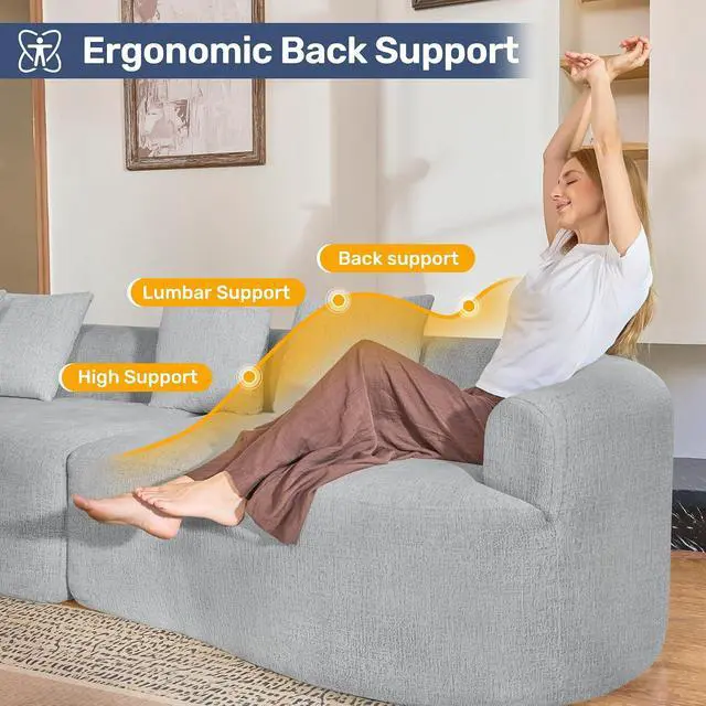 Alt view image 4 of 7 - 110 Modern Curved Sofa,Oversized Couch for Living Room,Cloud Couch with Boneless Couchs,Modular Sectional Sofa with Deep Seat,No Assembly Required,Light Gray