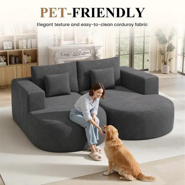 Alt view image 3 of 7 - Modular Sectional Sofa Bed,Convertible Cloud Couches for Living Room,2 Chaise Corduroy Boneless Couch Sleeper Sofa Set,Oversized Chaise Lounge Chair for Bedroom,No Assembly Required,Gray 1PCS