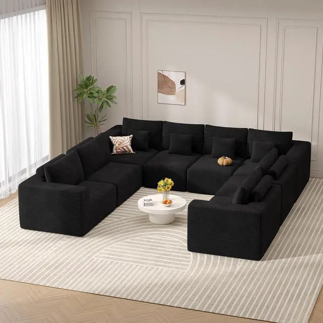 Main image of Modern U Shaped Modular Sectional Sofa, Convertible Oversized Cloud Couches for Living Room, Comfy 8 Seater Corduroy Boneless Couch Sofa Set, No Assembly Required, Beige 1 PCS