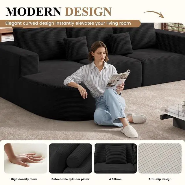 Alt view image 4 of 7 - Modern U Shaped Modular Sectional Sofa, Convertible Oversized Cloud Couches for Living Room, Comfy 8 Seater Corduroy Boneless Couch Sofa Set, No Assembly Required, Beige 1 PCS