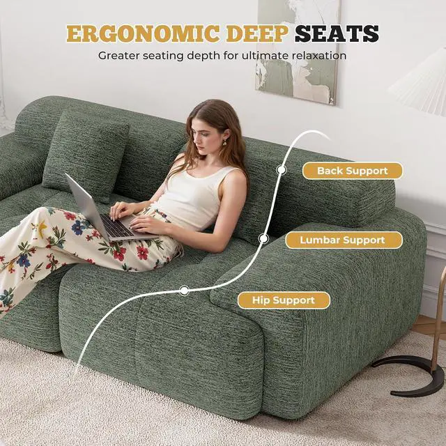 Alt view image 6 of 7 - 85" Cloud Loveseat Sofa in a Box, Modern Small Couch No Assembly Required, Comfy Deep Seat Boneless Couches for Living Room, Bedroom, Apartment, Green 1 PCS