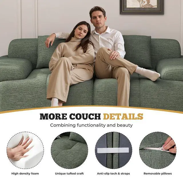Alt view image 7 of 7 - 85" Cloud Loveseat Sofa in a Box, Modern Small Couch No Assembly Required, Comfy Deep Seat Boneless Couches for Living Room, Bedroom, Apartment, Green 1 PCS