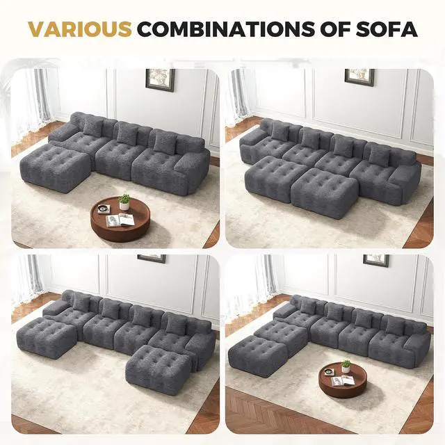 Alt view image 7 of 7 - 143" Modern Boneless Couches for Living Room, U Shaped Cloud Couch Sectional, Chenille Convertible Modular Sofa Set, No Assembly Required, Dark Grey 1 PCS