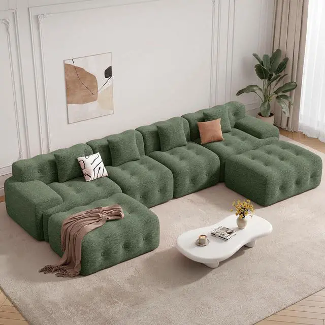 Main image of 143" Modern Boneless Couches for Living Room, U Shaped Cloud Couch Sectional, Chenille Convertible Modular Sofa Set, No Assembly Required, Green 1 PCS