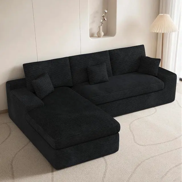 Main image of 111" Modular Sectional Sofa for Living Room, Convertible L-Shape Couch with Ottoman,Cloud Boneless Couch with Layered Cushion,Black Corduroy