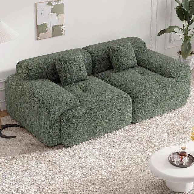 Alt view image 3 of 7 - 85" Cloud Loveseat Sofa in a Box, Modern Small Couch No Assembly Required, Comfy Deep Seat Boneless Couches for Living Room, Bedroom, Apartment, Green 1 PCS