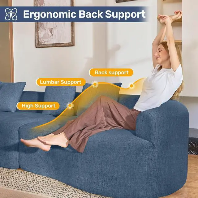 Alt view image 4 of 7 - 110 Modern Curved Sofa,Oversized Couch for Living Room,Cloud Couch with Boneless Couchs,Modular Sectional Sofa with Deep Seat,No Assembly Required,Dark Blue