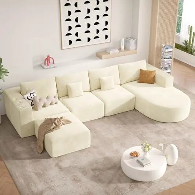 Main image of 134" Boneless Couches for Living Room,Large U-Shaped Modular Sectional Sofa with Convertible Ottoman,Modern Cozy Cloud Couch in a Box,Sponge Compression Deep Seat Sofas with Chaise,Beige,1pcs