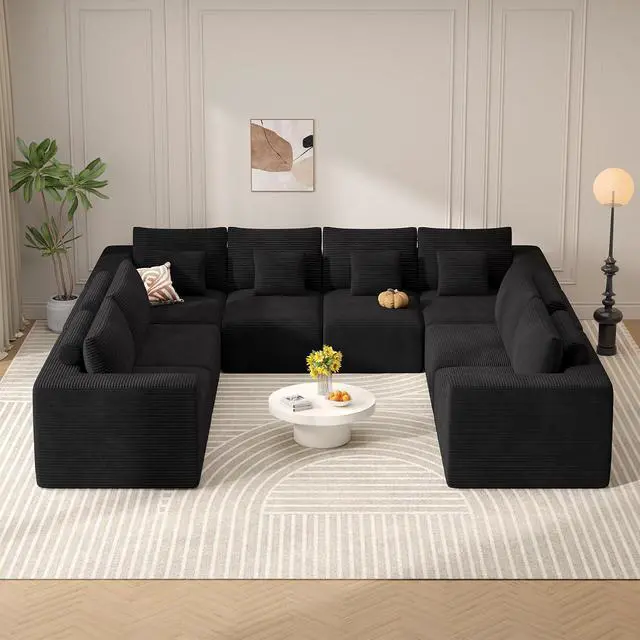 Alt view image 7 of 7 - Modern U Shaped Modular Sectional Sofa, Convertible Oversized Cloud Couches for Living Room, Comfy 8 Seater Corduroy Boneless Couch Sofa Set, No Assembly Required, Beige 1 PCS