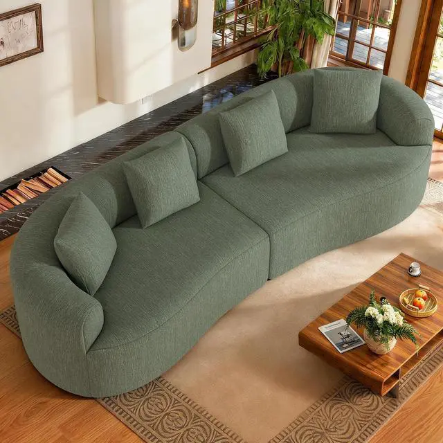 Main image of Oversized 4-Seater Curved Sectional Sofa with Extra Deep Seats, Modern Cloud Couch with Boneless Couchs, Plush Chenille Upholstery, No Assembly Required,Green