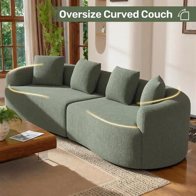 Alt view image 3 of 7 - Oversized 4-Seater Curved Sectional Sofa with Extra Deep Seats, Modern Cloud Couch with Boneless Couchs, Plush Chenille Upholstery, No Assembly Required,Green