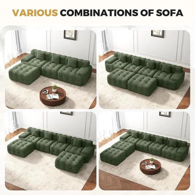 Alt view image 7 of 7 - 143" Modern Boneless Couches for Living Room, U Shaped Cloud Couch Sectional, Chenille Convertible Modular Sofa Set, No Assembly Required, Green 1 PCS