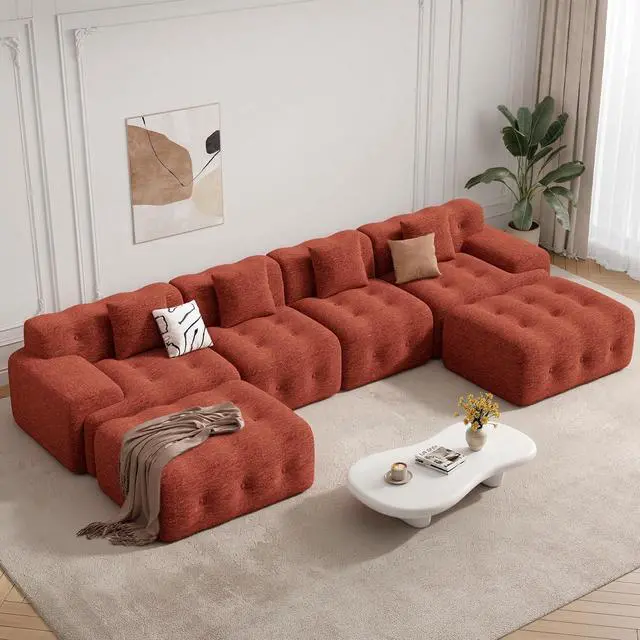 Main image of 143" Modern Boneless Couches for Living Room, U Shaped Cloud Couch Sectional, Chenille Convertible Modular Sofa Set, No Assembly Required, Red Brown 1 PCS
