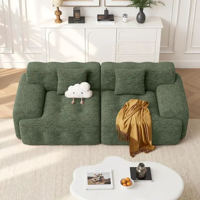 Main image of 83" Boneless Loveseat Sofa in a Box, Modern Small Couch No Assembly Required, Comfy Deep Seat Cloud Couches for Living Room, Bedroom, Apartment, Green 1 PCS