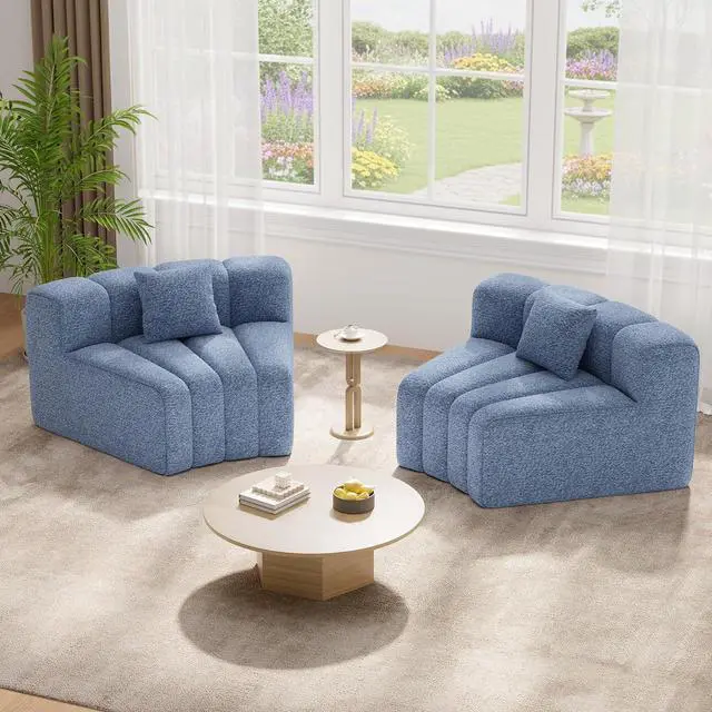 Main image of 2PCS 1/8 Round Modular Sectional Sofa, 2 Seater Modern Curved Cloud Couch Modules, Convertible Boneless Couches for Living Room, No Assembly Required, Light Blue