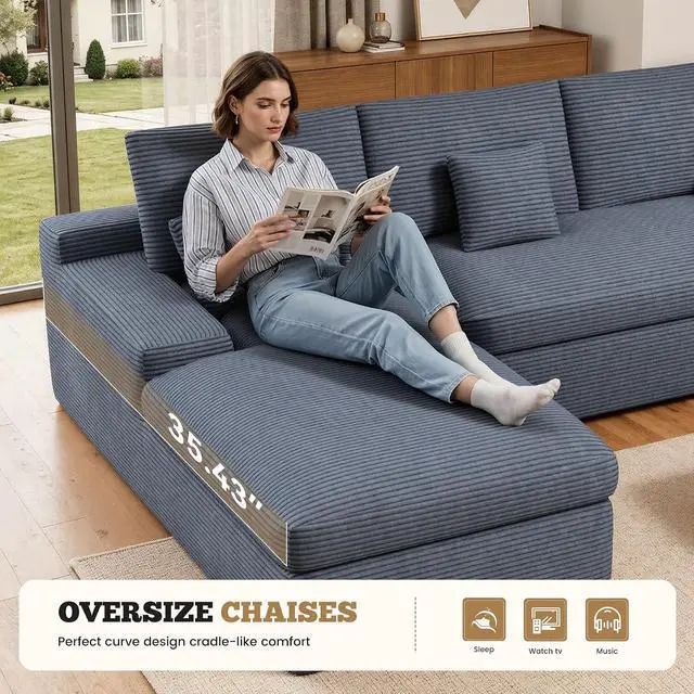 Alt view image 4 of 7 - 111" Modular Sectional Sofa for Living Room, Convertible L-Shape Couch with Ottoman,Cloud Boneless Couch with Layered Cushion,Gary Corduroy