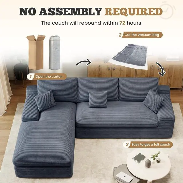 Alt view image 7 of 7 - 111" Modular Sectional Sofa for Living Room, Convertible L-Shape Couch with Ottoman,Cloud Boneless Couch with Layered Cushion,Gary Corduroy