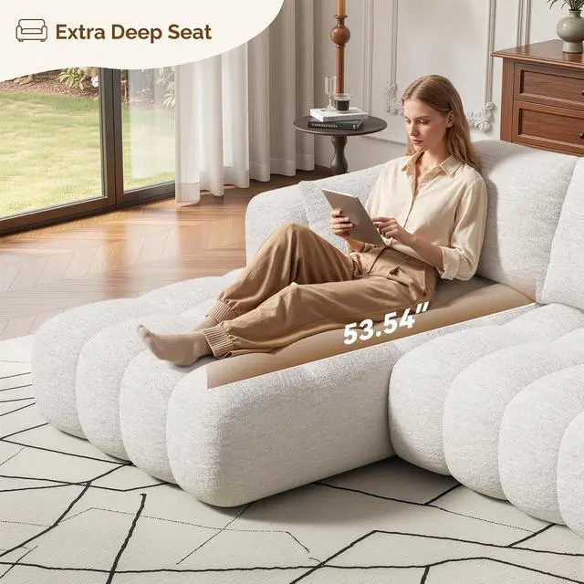 Alt view image 3 of 7 - 108 Boneless Couch, Cloud Couch with L-Shape Chaise, Modular Sectional Sofa with Oversized Deep Seat,Couch for Living Room Bedroom,No Assembly Required,White