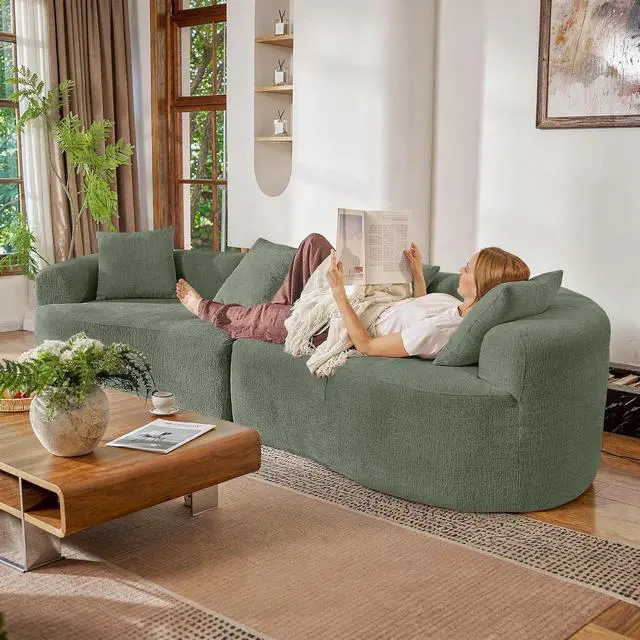 Alt view image 7 of 7 - Oversized 4-Seater Curved Sectional Sofa with Extra Deep Seats, Modern Cloud Couch with Boneless Couchs, Plush Chenille Upholstery, No Assembly Required,Green